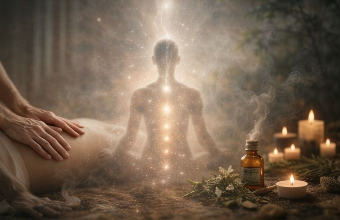 The practical application of energetic reorganization Integrative therapy with therapeutic touch, herbs, and crystals in a natural environment.