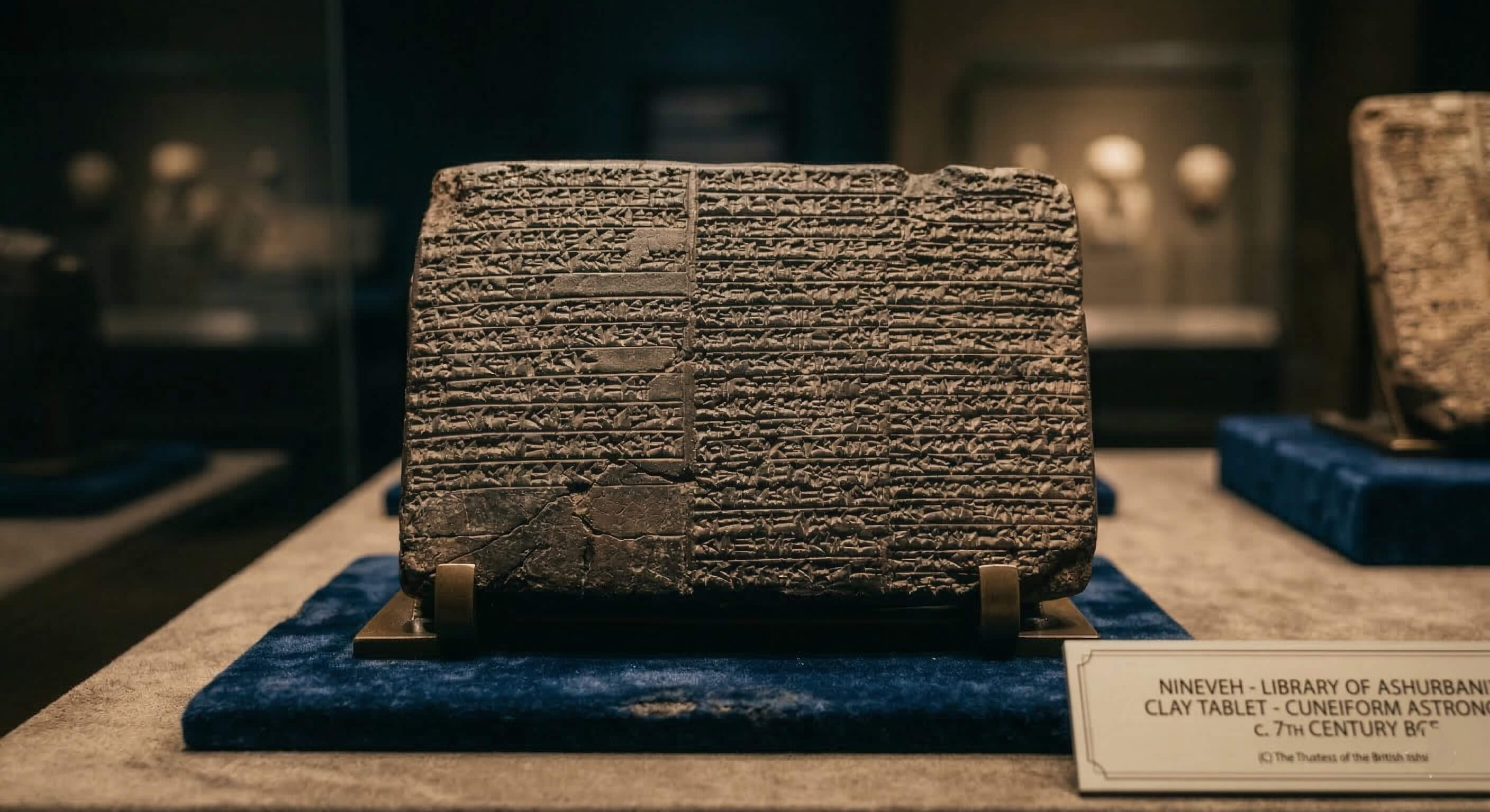 Clay tablet with cuneiform writing representing astronomical records from ancient Mesopotamia.